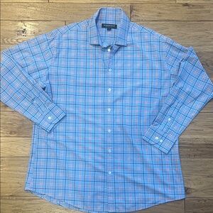 Mizzen+Main Light Blue and Orange Plaid Shirt